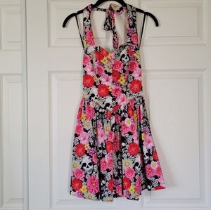 Hell Bunny Sweetheart Skull Floral Halter Dress